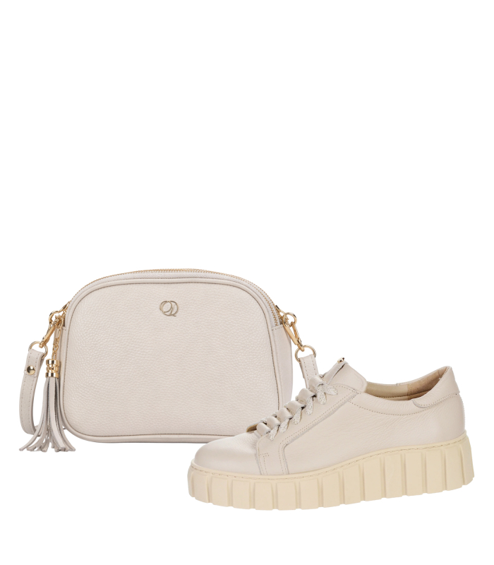  Discounted set of beige sneakers with pleats on the tongue 8000+ Laura handbag