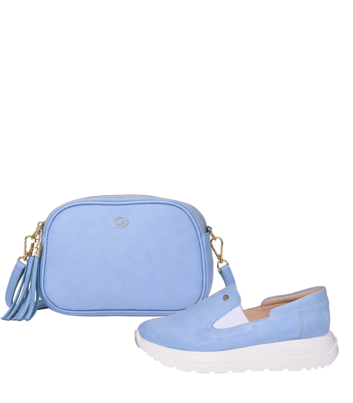 Discounted set blue slip on loafers DTE054+Laura handbag
