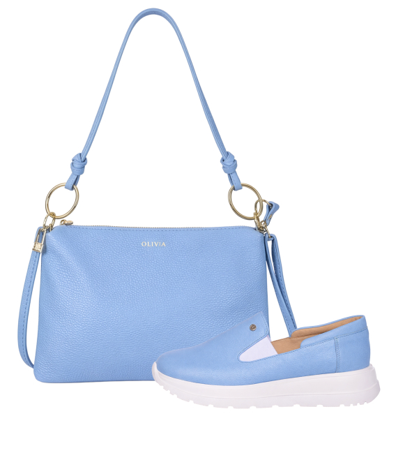 Discounted set of blue leather slip-on loafers DTE054+ Karin handbag