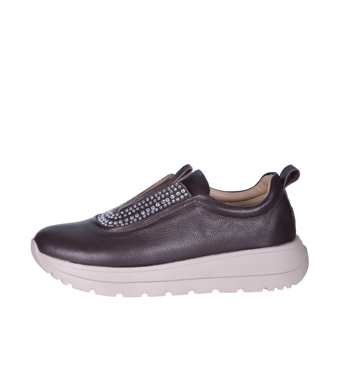 Brown slip-on sneakers with rhinestones on the sole unica 2534
