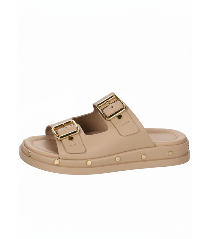 Beige women's flip-flops with studs 010-596