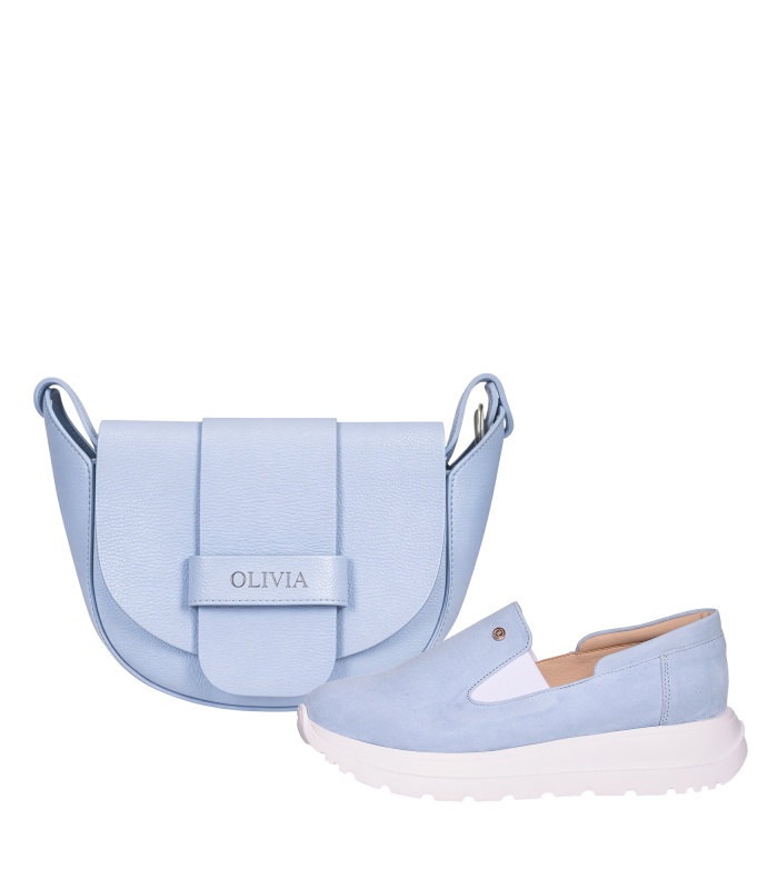 Discounted set of blue slip-on loafers DTE054+ SOFIA handbag