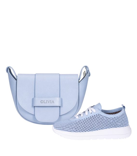 Discounted set of blue perforated sneakers 2532 + Sofia handbag