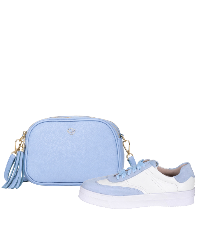 Discounted set of blue leather sneakers 2527 + Laura handbag