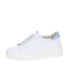 White sneakers with blue heel and ruching on the tongue 8000
