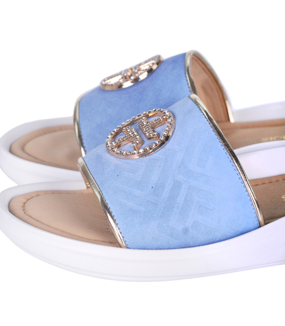 Pale blue sports slippers with FF print DSL7650