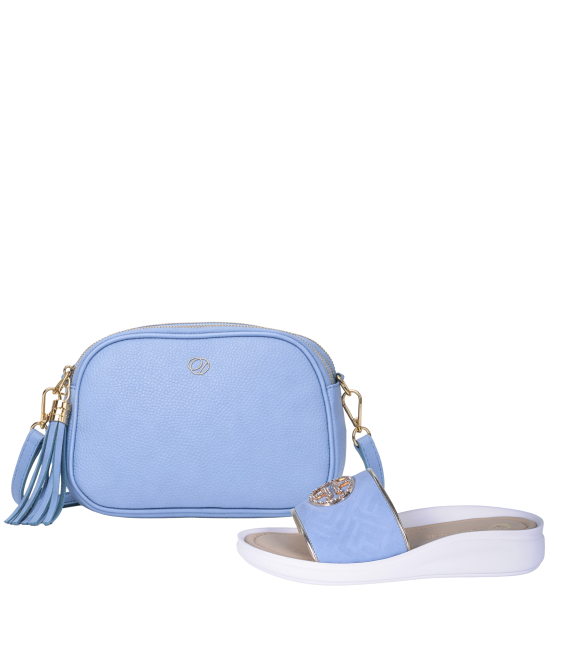 Discounted set of pale blue sports slippers with FF print DSL7650+Laura handbag