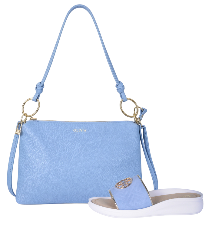 Discounted set of pale blue sports slippers with FF print DSL7650+Karin handbag