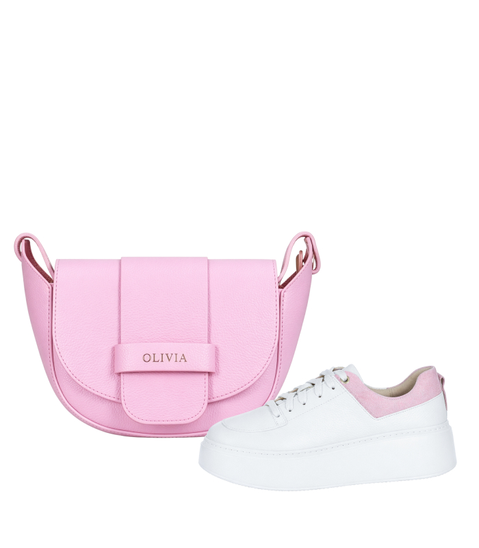 Discounted set white - pink sneakers 936s2 + Sofia handbag