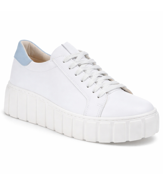 Discounted set of white sneakers with a blue heel and pleats on the tongue 8000+Hana handbag