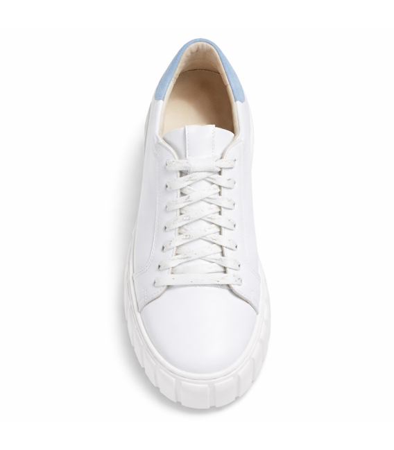 Discounted set of white sneakers with a blue heel and pleats on the tongue 8000+Hana handbag