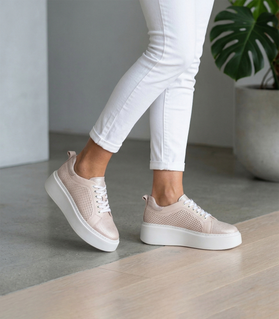 Women's beige-gold sneakers 2602