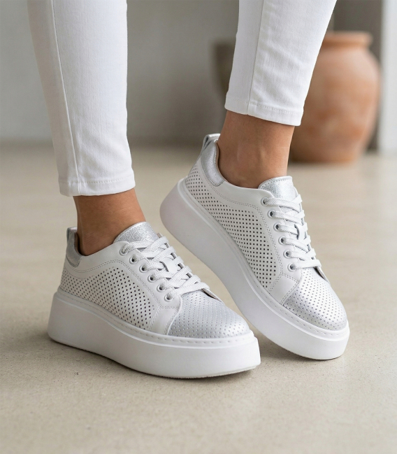 Women's white-silver sneakers 2602