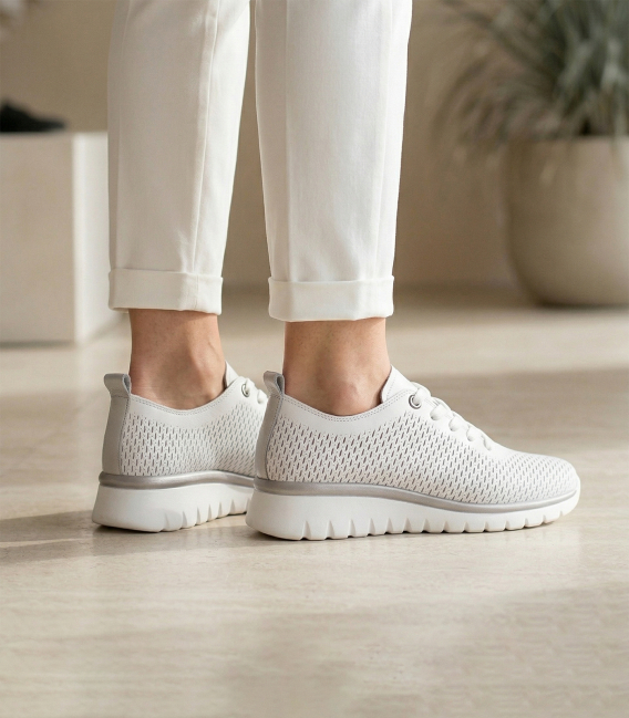 Women's perforated white sneakers 2765