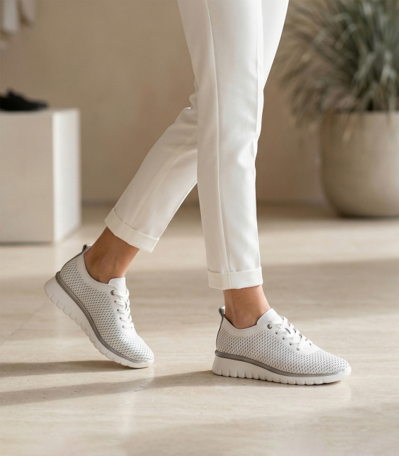 Women's perforated white sneakers 2765