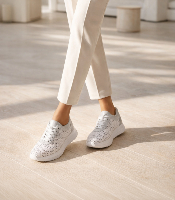 Women's perforated white-silver sneakers 2770