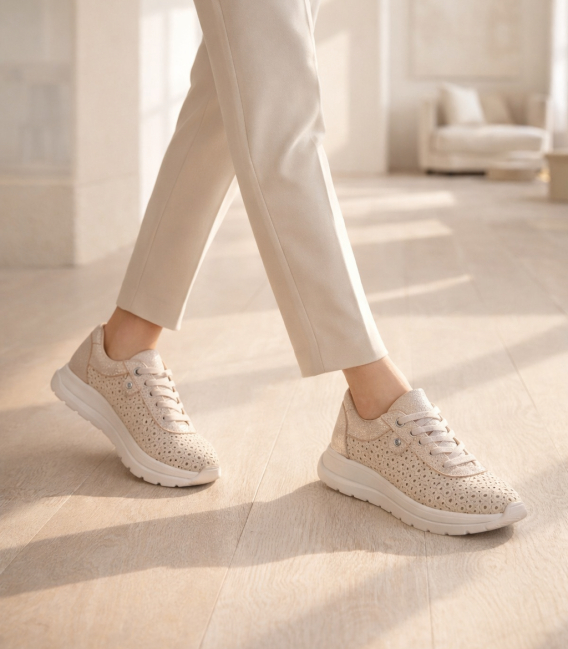 Women's perforated beige sneakers 2770