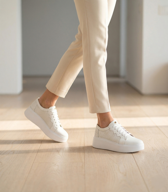 White perforated sneakers with logo OL 2493