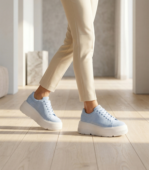 Blue leather sneakers with maxi sole 2528