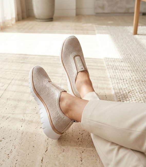 Women's perforated gold slip-on sneakers 2763