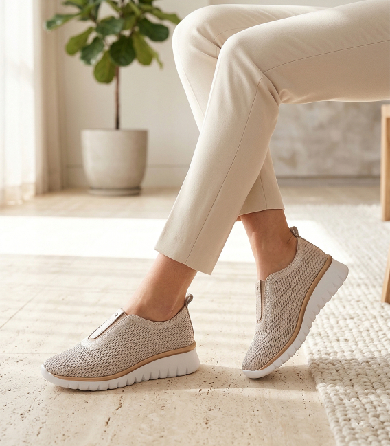 Women's perforated gold slip-on sneakers 2763