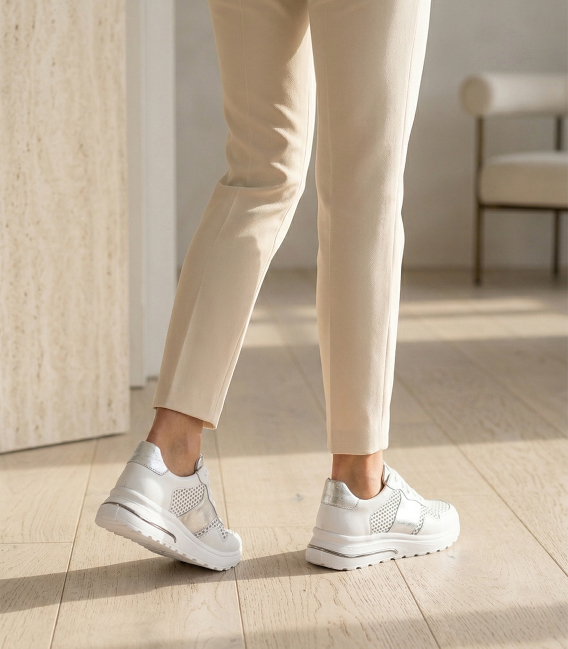 Women's perforated comfortable white sneakers 055.948
