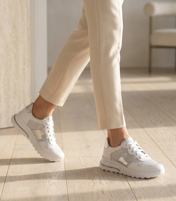Women's perforated comfortable white sneakers 055.948