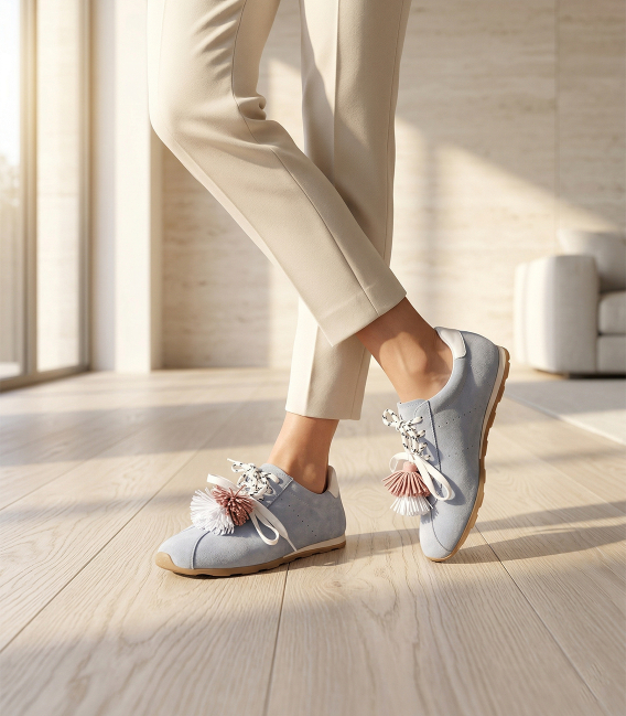 Blue sneakers with lace decoration 444.25950