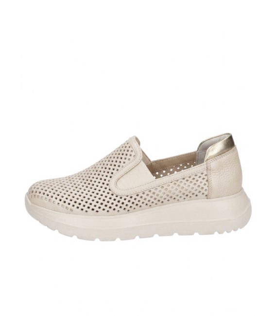 Beige perforated slip on moccasins DTE054
