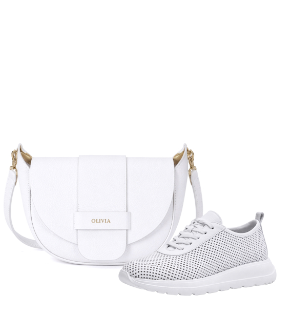 Discounted set of white perforated sneakers 2532 + Sofia handbag