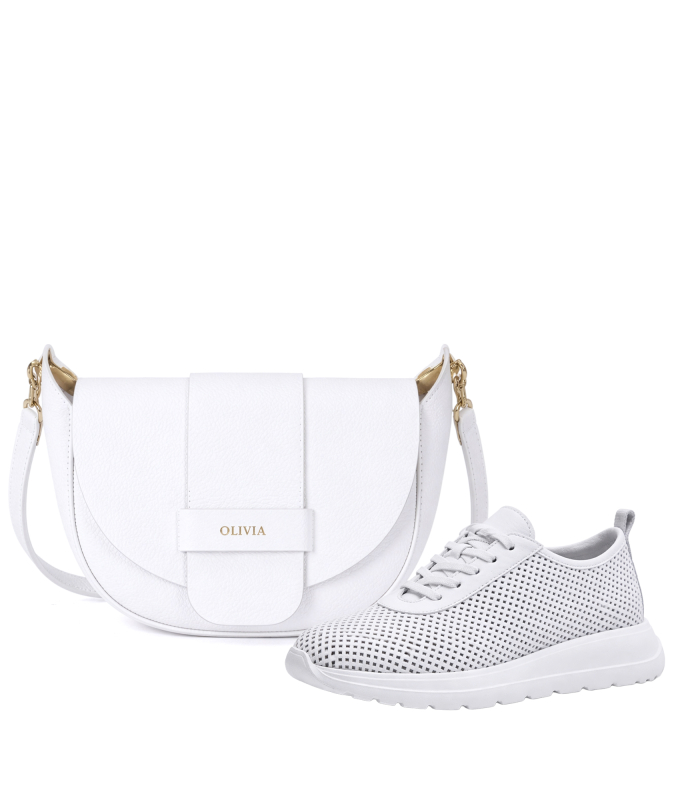 Discounted set of white perforated sneakers 2532 + Sofia handbag
