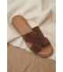 Comfortable, elegant brown slippers made of brushed leather