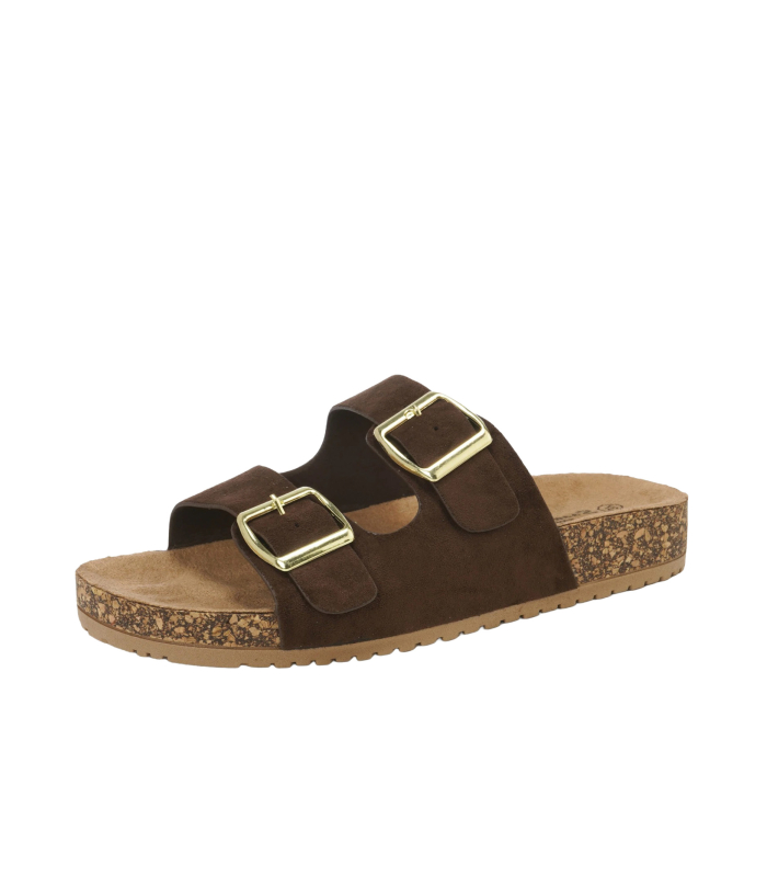Women's brown flip-flops with buckles