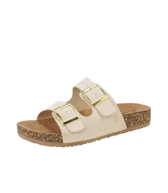 Women's beige flip-flops with buckles