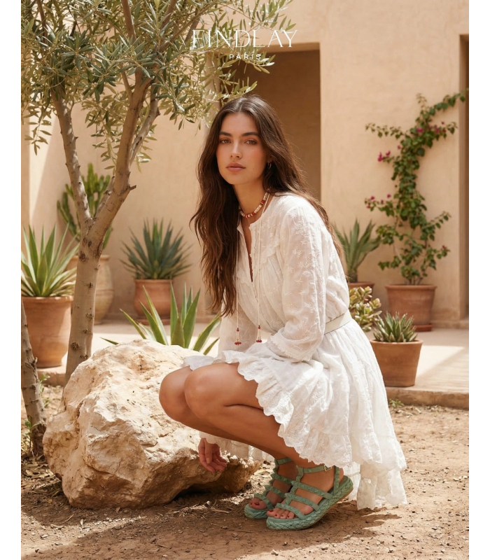 Green sandals with rhinestones