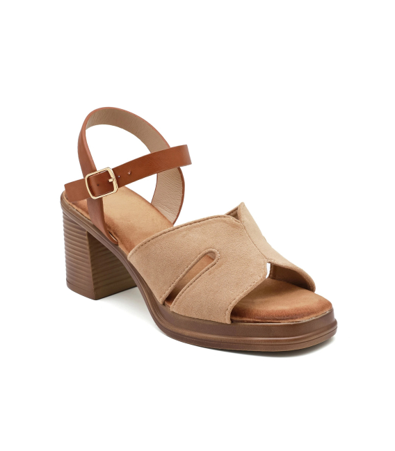 Women's beige sandals with a thick heel