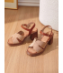 Women's beige sandals with a thick heel