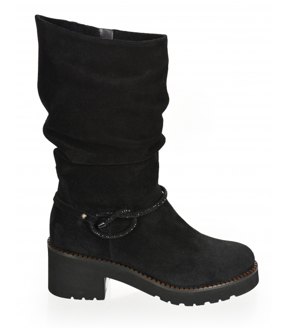 Black comfortable ankle boots with decorative application 2298 