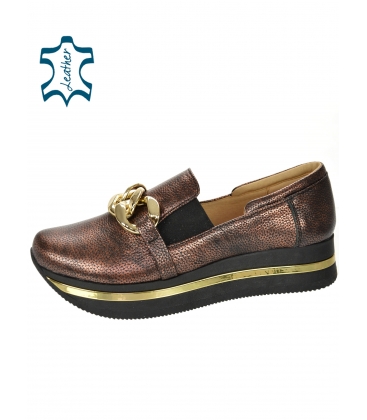 Brown sneakers with gold decoration on the sole KARLA DTE3403 