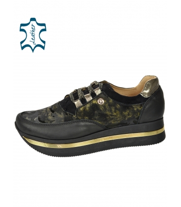 Black-green sneakers with camouflage pattern on a black sole KARLA DTE2118 