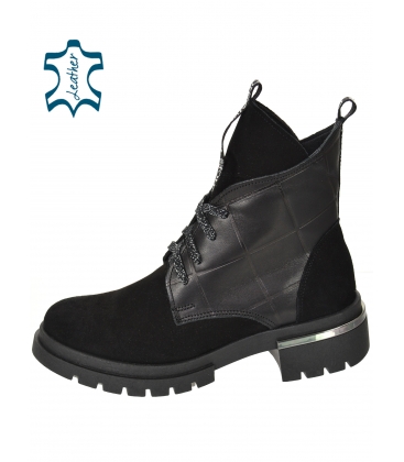 Black ankle boots made of brushed leather DKO3404 
