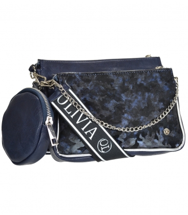 Blue two-compartment crossbody handbag with camouflage pattern ANITA 