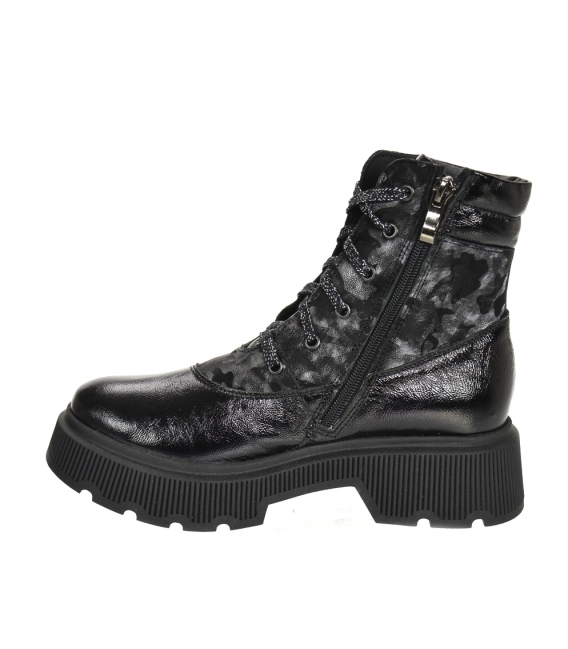 Black glossy ankle boots with camouflage pattern DKO3405 