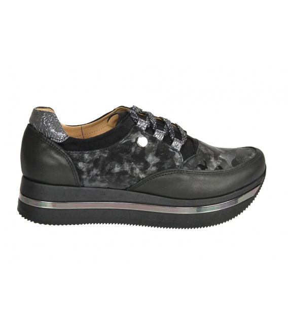 Black-grey sneakers with camouflage pattern on a black sole KARLA DTE2118 