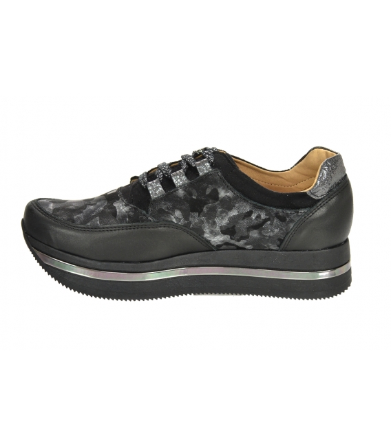 Black-grey sneakers with camouflage pattern on a black sole KARLA DTE2118 