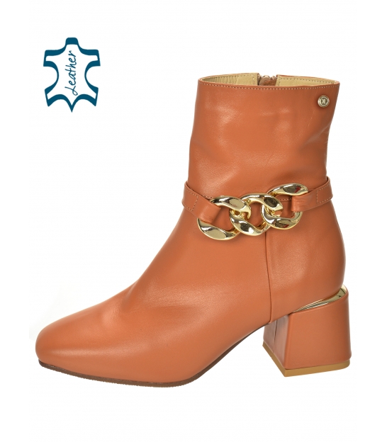 Brown ankle heeled boots with decoration 2285