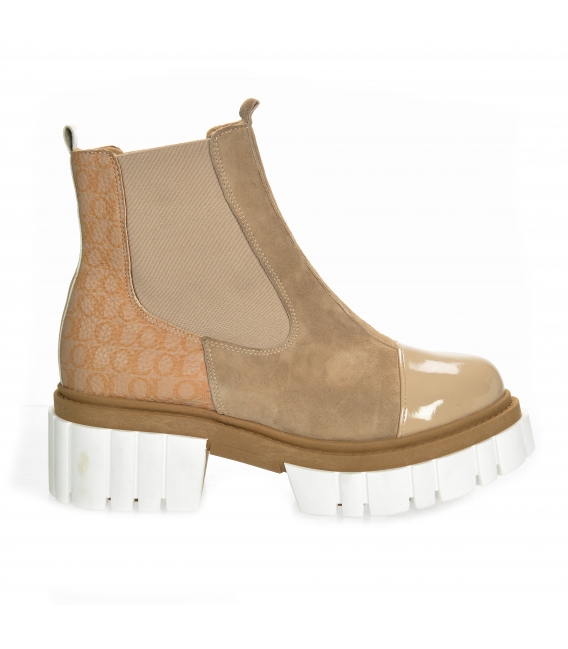 Beige ankle boots with a monogram on a white sole DKO2283