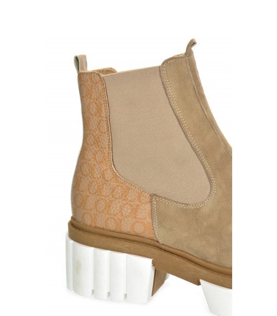 Beige ankle boots with a monogram on a white sole DKO2283