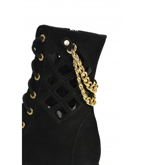 Black perforated ankle boots with gold decoration DKO2278 