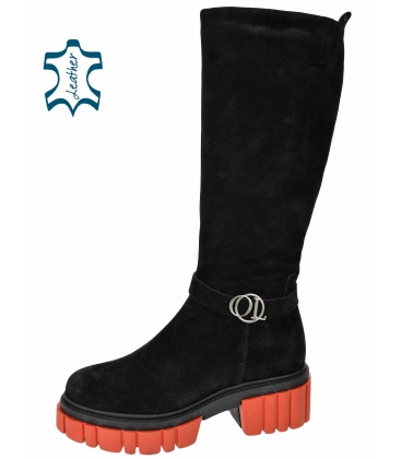 Black comfortable boots on a stylish red sole 2304 